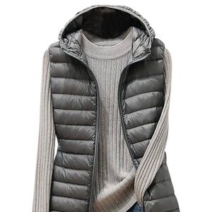 New Gray Quilted Puffer Hoodie Vest XL